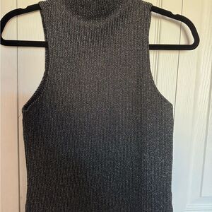 H&M Black & Silver Ribbed Turtleneck Sleeveless Top – Size Small